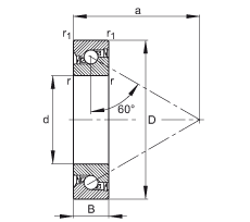 推力角接觸球軸承 BSB035072-2RS-T, 單向，接觸角 a = 60°，限制公差，兩側(cè)唇密封