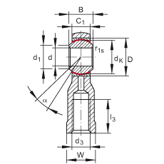 桿端軸承 GIKSR6-PS, 根據(jù) DIN ISO 12 240-4 標(biāo)準(zhǔn)，特種鋼材料，帶右旋內(nèi)螺紋，免維護(hù)