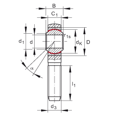 桿端軸承 GAKSR12-PS, 根據(jù) DIN ISO 12 240-4 標(biāo)準(zhǔn)，特種鋼材料，帶右旋外螺紋，免維護(hù)