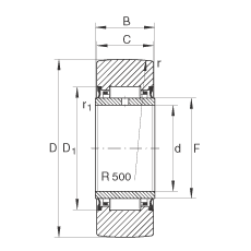 支撐型滾輪 NA2205-2RSR, 無(wú)軸向引導(dǎo)，兩側(cè)唇密封