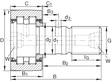 螺栓型滾輪 PWKR62-2RS, 軸向引導(dǎo)，滿裝圓柱滾子，兩側(cè)唇密封