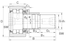 螺栓型滾輪 PWKRE35-2RS, 軸向引導(dǎo)，滿裝圓柱滾子，帶偏心擋圈，兩側(cè)唇密封