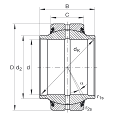 關(guān)節(jié)軸承 GE30-HO-2RS, 根據(jù) DIN ISO 12 240-1 標(biāo)準(zhǔn), 需維護(hù)，兩側(cè)唇密封