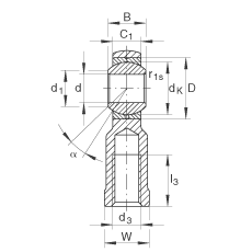 桿端軸承 GIKL20-PB, 根據(jù) DIN ISO 12 240-4 標(biāo)準(zhǔn)，帶左旋內(nèi)螺紋，需維護(hù)