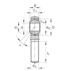 桿端軸承 GAKR22-PB, 根據(jù) DIN ISO 12 240-4 標準，帶右旋外螺紋，需維護