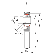 桿端軸承 GAKL5-PW, 根據(jù) DIN ISO 12 240-4 標(biāo)準(zhǔn)，帶左旋外螺紋，需維護(hù)