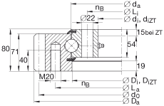 四點接觸球軸承 VSA250855-N, 標(biāo)準(zhǔn)系列 25， 外部的齒輪齒，兩側(cè)唇密封