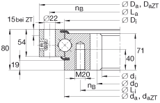 四點接觸球軸承 VSI251055-N, 標(biāo)準(zhǔn)系列 25， 內(nèi)部的齒輪齒，兩側(cè)唇密封