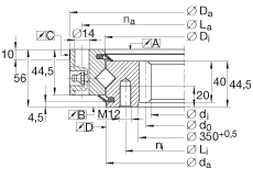 交叉滾子軸承 XSI140414-N, 標(biāo)準(zhǔn)系列 14， 內(nèi)部的齒輪齒，兩側(cè)唇密封