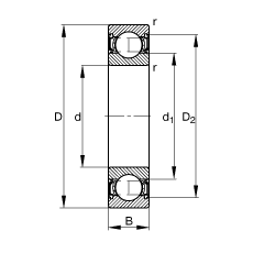 深溝球軸承 6210-2RSR, 根據(jù) DIN 625-1 標(biāo)準(zhǔn)的主要尺寸, 兩側(cè)唇密封