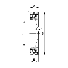 主軸軸承 HSS71919-C-T-P4S, 調(diào)節(jié)，成對(duì)安裝，接觸角 α = 15°，兩側(cè)唇密封，非接觸，加嚴(yán)公差