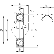 四點接觸球軸承 QJ224-N2-MPA, 根據(jù) DIN 628-4 的主要尺寸， 可以拆卸，剖分內(nèi)圈，帶兩個止動槽