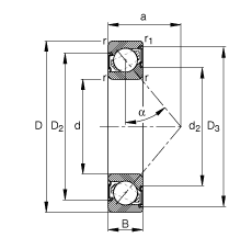 角接觸球軸承 7303-B-2RS-TVP, 根據(jù) DIN 628-1 標(biāo)準(zhǔn)的主要尺寸，接觸角 α = 40°，兩側(cè)唇密封