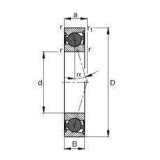 主軸軸承 HCB7016-C-2RSD-T-P4S, 調節(jié)，成對或單元安裝，接觸角 α = 15°，陶瓷球，兩側唇密封，非接觸，限制公差