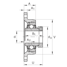 軸承座單元 LCJT50-N, 帶兩個螺栓孔的法蘭的軸承座單元，鑄鐵， 偏心鎖圈， L型密封，適合溫度從 -40°C 到 +180°C