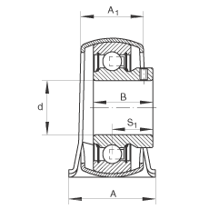 直立式軸承座單元 PBY15, 鋼板軸承座，內(nèi)圈帶平頭螺釘?shù)耐馇蛎媲蜉S承，P 型密封