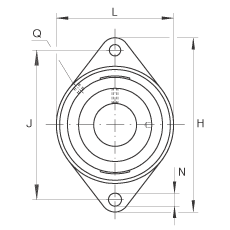 軸承座單元 RCJTY65-214, 帶兩個螺栓孔的法蘭的軸承座單元，鑄鐵， 內(nèi)圈帶平頭螺釘， R 型密封