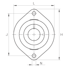 軸承座單元 FLCTEY30, 帶兩個(gè)螺栓孔的法蘭的軸承座單元，鑄鐵， 內(nèi)圈帶平頭螺釘， P 型密封，無再潤(rùn)滑結(jié)構(gòu)