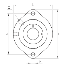 軸承座單元 GLCTE25, 帶兩個螺栓孔的法蘭的軸承座單元，鑄鐵，偏心鎖圈，P 型密封