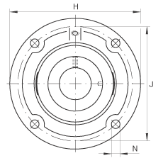 軸承座單元 TFE50-N, 帶四個螺栓孔的法蘭的軸承座單元，定心凸出物，鑄鐵，偏心鎖圈，T 型密封
