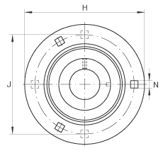 軸承座單元 RAY20, 帶三個(gè)/四個(gè)螺栓孔的法蘭的軸承座單元，鋼板， 內(nèi)圈帶平頭螺釘， P型密封