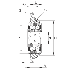軸承座單元 PCCJ35, 帶四個(gè)螺栓孔的法蘭的軸承座單元，鑄鐵，雙列角接觸球軸承，P 型密封