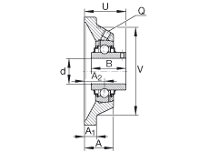 軸承座單元 RCJY15/16, 四角法蘭軸承座單元，鑄鐵，根據(jù) ABMA 15 - 1991, ABMA 14 - 1991 內(nèi)圈帶有平頭螺栓，R型密封， ISO3228，英制