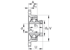 軸承座單元 RCJT2-7/16, 對角法蘭軸承座單元，鑄鐵，根據(jù) ABMA 15 - 1991, ABMA 14 - 1991, ISO3228 帶有偏心緊定環(huán)，R型密封，英制