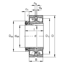 調心滾子軸承 239/900-K-MB + H39/900, 根據(jù) DIN 635-2 標準的主要尺寸, 帶錐孔和緊定套