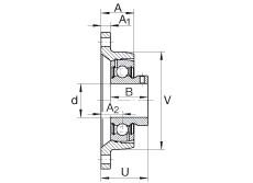 軸承座單元 PCJTY5/8, 對(duì)角法蘭軸承座單元，鑄鐵，根據(jù) ABMA 15 - 1991, ABMA 14 - 1991, ISO3228 內(nèi)圈帶有平頭螺栓，P型密封，英制