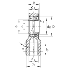 液壓桿端軸承 GIHNRK32-LO, 根據(jù) DIN ISO 12 240-4 標(biāo)準(zhǔn)，帶右旋螺紋夾緊裝置，需維護(hù)