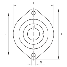 軸承座單元 FLCTE17, 帶兩個(gè)螺栓孔的法蘭的軸承座單元，鑄鐵， 偏心鎖圈， P 型密封，無再潤(rùn)滑結(jié)構(gòu)