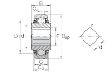 外球面球軸承 GVK109-211-KTT-B-AS2/V, 球面外圈，帶方孔內(nèi)圈，兩側(cè) T 型密封